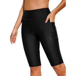 imageAleumdr Womens 8quot High Waisted Board Shorts Long Swim Bottom Knee Length Pants with Pocket UPF 50 Shorts with LinerBlack