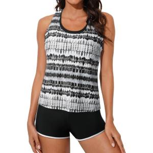imageAleumdr Womens Athletic 3 Piece Tankini Swimsuits with Shorts Swim Tank Tops with Sports Bra and Boyshorts Bathing SuitsBlack