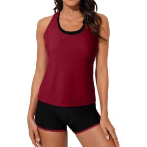 imageAleumdr Womens Athletic 3 Piece Tankini Swimsuits with Shorts Swim Tank Tops with Sports Bra and Boyshorts Bathing SuitsRed