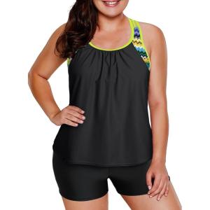 imageAleumdr Womens Blouson Striped Printed Push up Strappy TBack Tankini Top with ShortsAvailable in PlusBlack