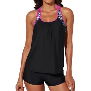 imageAleumdr Womens Blouson Striped Printed Push up Strappy TBack Tankini Top with ShortsAvailable in PlusRose