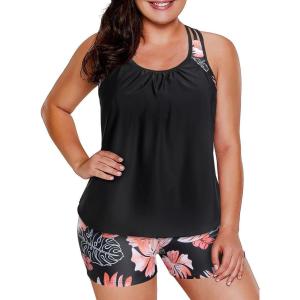 imageAleumdr Womens Blouson Striped Printed Push up Strappy TBack Tankini Top with ShortsAvailable in PlusZzz Black 402