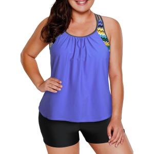 imageAleumdr Womens Blouson Striped Printed Push up Strappy TBack Tankini Top with ShortsAvailable in PlusZzz Blue