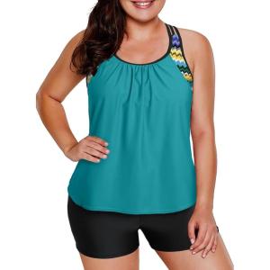 imageAleumdr Womens Blouson Striped Printed Push up Strappy TBack Tankini Top with ShortsAvailable in PlusZzz Green
