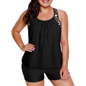 imageAleumdr Womens Blouson Striped Printed Push up Strappy TBack Tankini Top with ShortsAvailable in PlusZzz Leopard