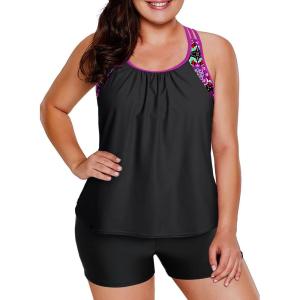 imageAleumdr Womens Blouson Striped Printed Push up Strappy TBack Tankini Top with ShortsAvailable in PlusZzz Rose Floral