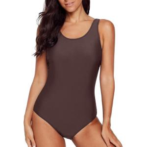 imageAleumdr Womens Color Block Print One Piece Swimsuits Athletic Training Swimwear Bathing SuitsDark Brown