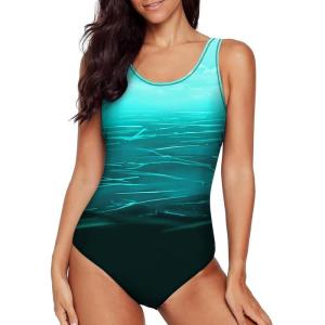 imageAleumdr Womens Color Block Print One Piece Swimsuits Athletic Training Swimwear Bathing SuitsGreen 309