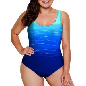 imageAleumdr Womens Color Block Print One Piece Swimsuits Athletic Training Swimwear Bathing SuitsZzz Blue Ew