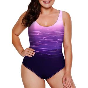 imageAleumdr Womens Color Block Print One Piece Swimsuits Athletic Training Swimwear Bathing SuitsZzz Purple