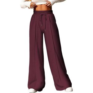imageAleumdr Womens High Waisted Drawstring Waist Wide Leg Sweatpants with Pockets Casual Loose Yoga PantsBiking Red