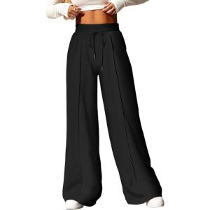 imageAleumdr Womens High Waisted Drawstring Waist Wide Leg Sweatpants with Pockets Casual Loose Yoga PantsBlack