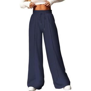 imageAleumdr Womens High Waisted Drawstring Waist Wide Leg Sweatpants with Pockets Casual Loose Yoga PantsBlue