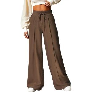 imageAleumdr Womens High Waisted Drawstring Waist Wide Leg Sweatpants with Pockets Casual Loose Yoga PantsCoffee