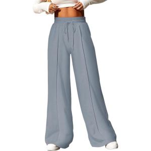 imageAleumdr Womens High Waisted Drawstring Waist Wide Leg Sweatpants with Pockets Casual Loose Yoga PantsDusk Blue