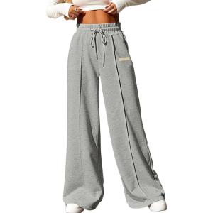 imageAleumdr Womens High Waisted Drawstring Waist Wide Leg Sweatpants with Pockets Casual Loose Yoga PantsGrayleather Label
