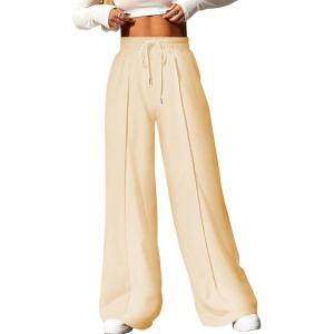 imageAleumdr Womens High Waisted Drawstring Waist Wide Leg Sweatpants with Pockets Casual Loose Yoga PantsKhaki