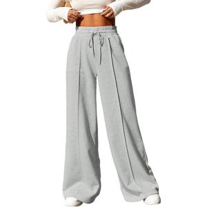imageAleumdr Womens High Waisted Drawstring Waist Wide Leg Sweatpants with Pockets Casual Loose Yoga PantsLight Grey