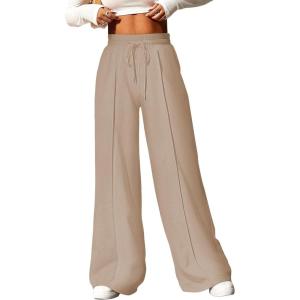 imageAleumdr Womens High Waisted Drawstring Waist Wide Leg Sweatpants with Pockets Casual Loose Yoga PantsSmoke Gray