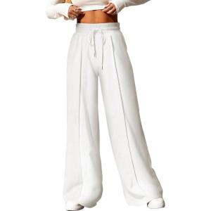 imageAleumdr Womens High Waisted Drawstring Waist Wide Leg Sweatpants with Pockets Casual Loose Yoga PantsWhite
