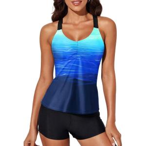 imageAleumdr Womens Printed Strappy Racerback Swim Tankini Top Only No Bottom S  XXXLBlue Printed