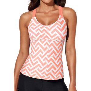 imageAleumdr Womens Printed Strappy Racerback Swim Tankini Top Only No Bottom S  XXXLOrange