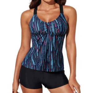 imageAleumdr Womens Printed Strappy Racerback Swim Tankini Top Only No Bottom S  XXXLSky Blue Printed