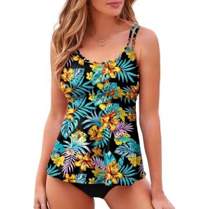 imageAleumdr Womens Tankini Bathing Suit 2 Piece Tummy Control Swimsuit Scallop Trim Tankini Top with BottomPrinted Green
