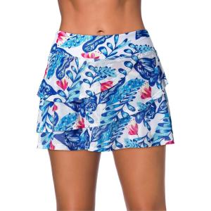 imageAleumdr Womens Waistband Layered Swimdress Ruffle Swim Skirt Swimsuit BottomAvailable in PlusBlue Printed