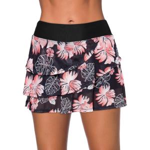 imageAleumdr Womens Waistband Layered Swimdress Ruffle Swim Skirt Swimsuit BottomAvailable in PlusFloral Black