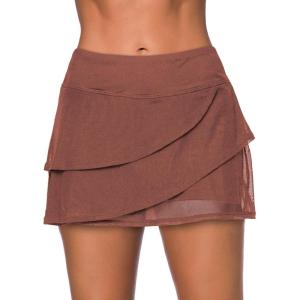 imageAleumdr Womens Waistband Layered Swimdress Ruffle Swim Skirt Swimsuit BottomAvailable in PlusLigh Brown