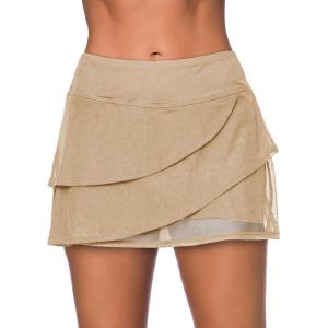 imageAleumdr Womens Waistband Layered Swimdress Ruffle Swim Skirt Swimsuit BottomAvailable in PlusLight Beige