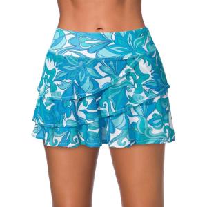 imageAleumdr Womens Waistband Layered Swimdress Ruffle Swim Skirt Swimsuit BottomAvailable in PlusSky Blue Printed