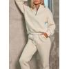 imageAleumdr Women 2 Piece Outfits Sweatsuit Oversized Half Zip Pullover Long Sleeve Sweatshirt Jogger Pants Set with PocketsApricot
