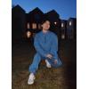 imageAleumdr Women 2 Piece Outfits Sweatsuit Oversized Half Zip Pullover Long Sleeve Sweatshirt Jogger Pants Set with PocketsBluegrey