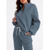 imageAleumdr Women 2 Piece Outfits Sweatsuit Oversized Half Zip Pullover Long Sleeve Sweatshirt Jogger Pants Set with PocketsBluegrey