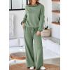 imageAleumdr Womens 2 Piece Outfits Lounge Set Mock Neck Long Sleeve Sweatshirt With Wide Leg Pants Sweatsuit Fall 2025Smoke Green