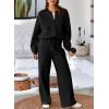 imageAleumdr Womens 2 Piece Outfits Oversized Fleece Sweatsuit Zip Up Long Sleeve Sweatshirt with Wide Leg SweatpantsBlack