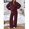imageAleumdr Womens 2 Piece Outfits Oversized Fleece Sweatsuit Zip Up Long Sleeve Sweatshirt with Wide Leg SweatpantsBurgundy