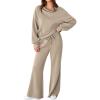 imageAleumdr Womens 2 Piece Outfits Lounge Set Mock Neck Long Sleeve Sweatshirt With Wide Leg Pants Sweatsuit Fall 2025Simply Taupe