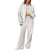imageAleumdr Womens 2 Piece Outfits Oversized Fleece Sweatsuit Zip Up Long Sleeve Sweatshirt with Wide Leg SweatpantsLight Grey