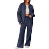 imageAleumdr Womens 2 Piece Outfits Oversized Fleece Sweatsuit Zip Up Long Sleeve Sweatshirt with Wide Leg SweatpantsNavy Blue
