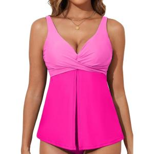 imageAleumdr Tankini Tops for Women Swim Top Only Tummy Control Bathing Suit Twist Front Top No Bottom Slimming SwimwearA4 Hot Pink