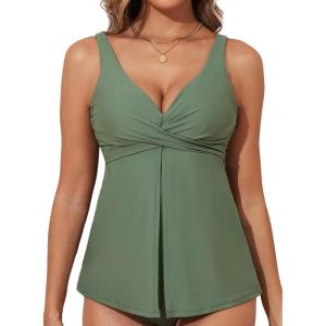 imageAleumdr Tankini Tops for Women Swim Top Only Tummy Control Bathing Suit Twist Front Top No Bottom Slimming SwimwearA5 Light Green