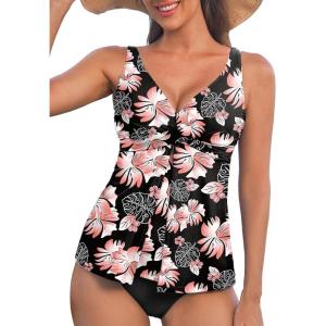 imageAleumdr Tankini Tops for Women Swim Top Only Tummy Control Bathing Suit Twist Front Top No Bottom Slimming SwimwearA6 Printed Black