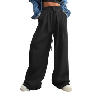 imageAleumdr Wide Leg Sweatpants for Women 2025 Trendy Fashion High Waisted Drawstring Loose Long Pants with PocketsBlack