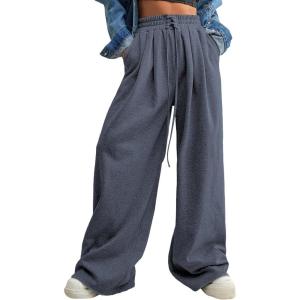 imageAleumdr Wide Leg Sweatpants for Women 2025 Trendy Fashion High Waisted Drawstring Loose Long Pants with PocketsBlue