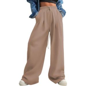 imageAleumdr Wide Leg Sweatpants for Women 2025 Trendy Fashion High Waisted Drawstring Loose Long Pants with PocketsBrown