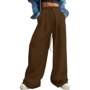 imageAleumdr Wide Leg Sweatpants for Women 2025 Trendy Fashion High Waisted Drawstring Loose Long Pants with PocketsDark Brown