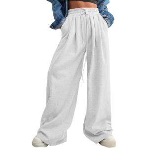 imageAleumdr Wide Leg Sweatpants for Women 2025 Trendy Fashion High Waisted Drawstring Loose Long Pants with PocketsWhite